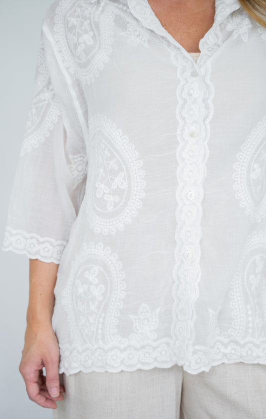 Paisley Embroidered Button Down Shirt