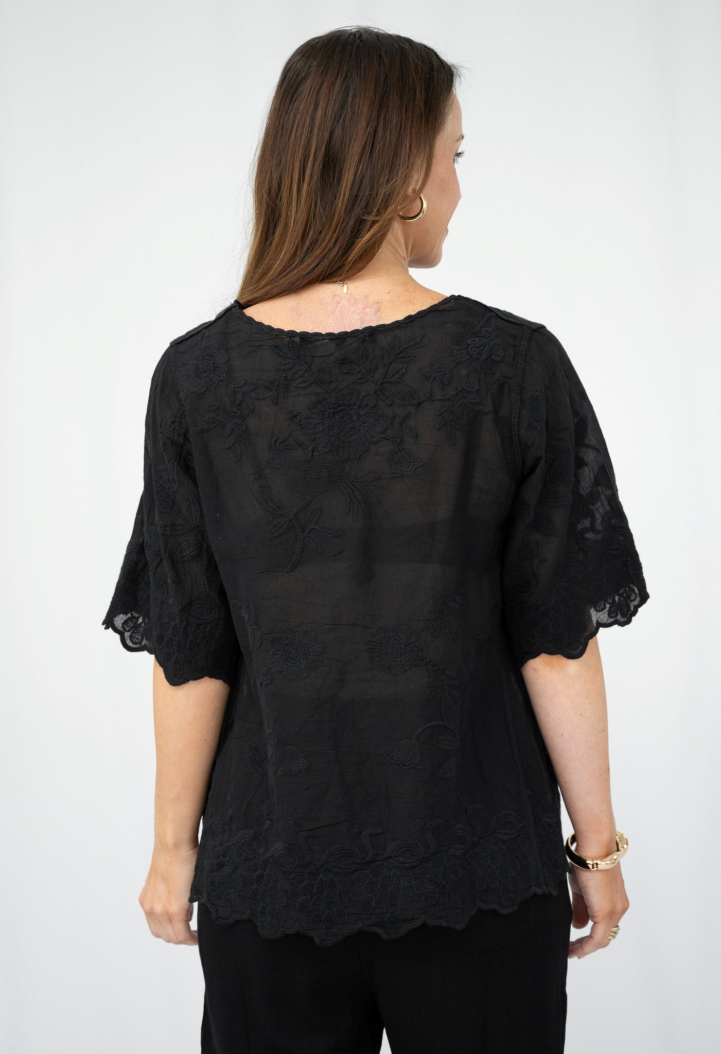 Peacock Garden Embroidered Cotton Top
