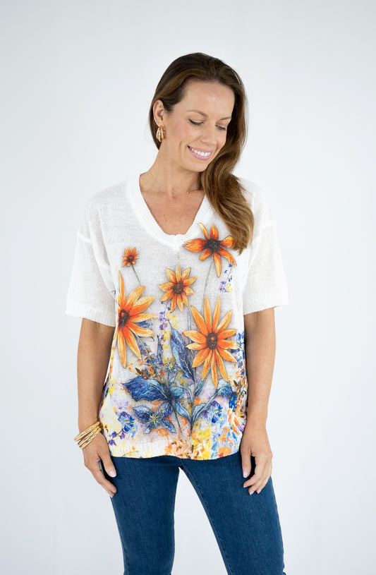 Daisies Cotton Knit Top