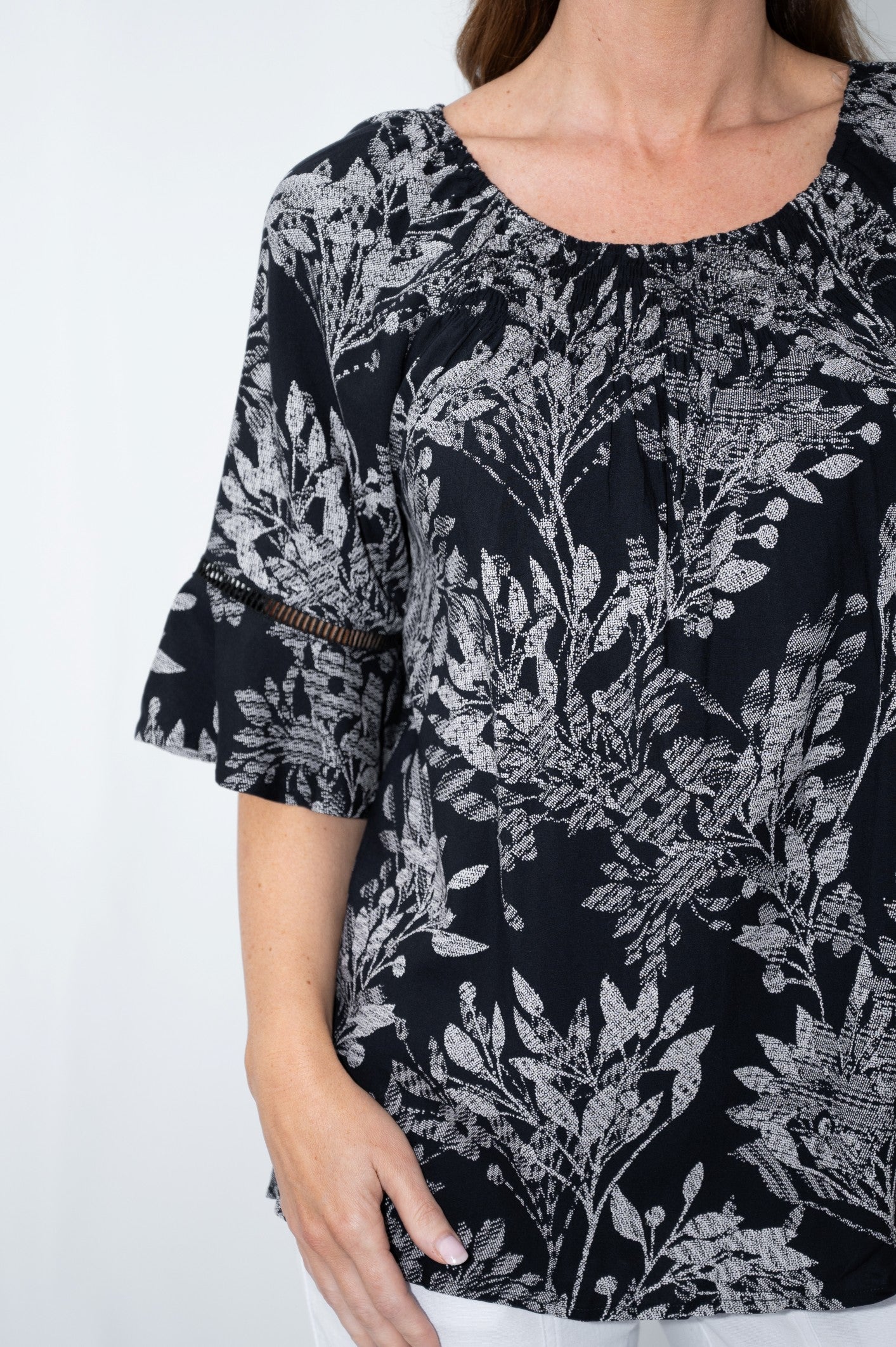 Pixel Leaves Shirred Top