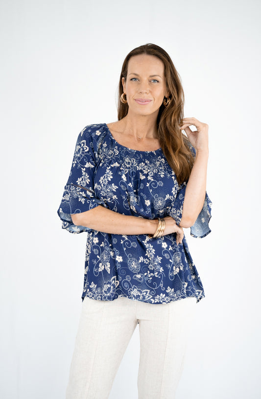 Midnight Floral Shirred Top