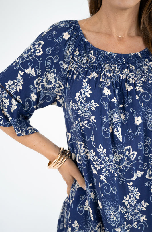 Midnight Floral Shirred Top