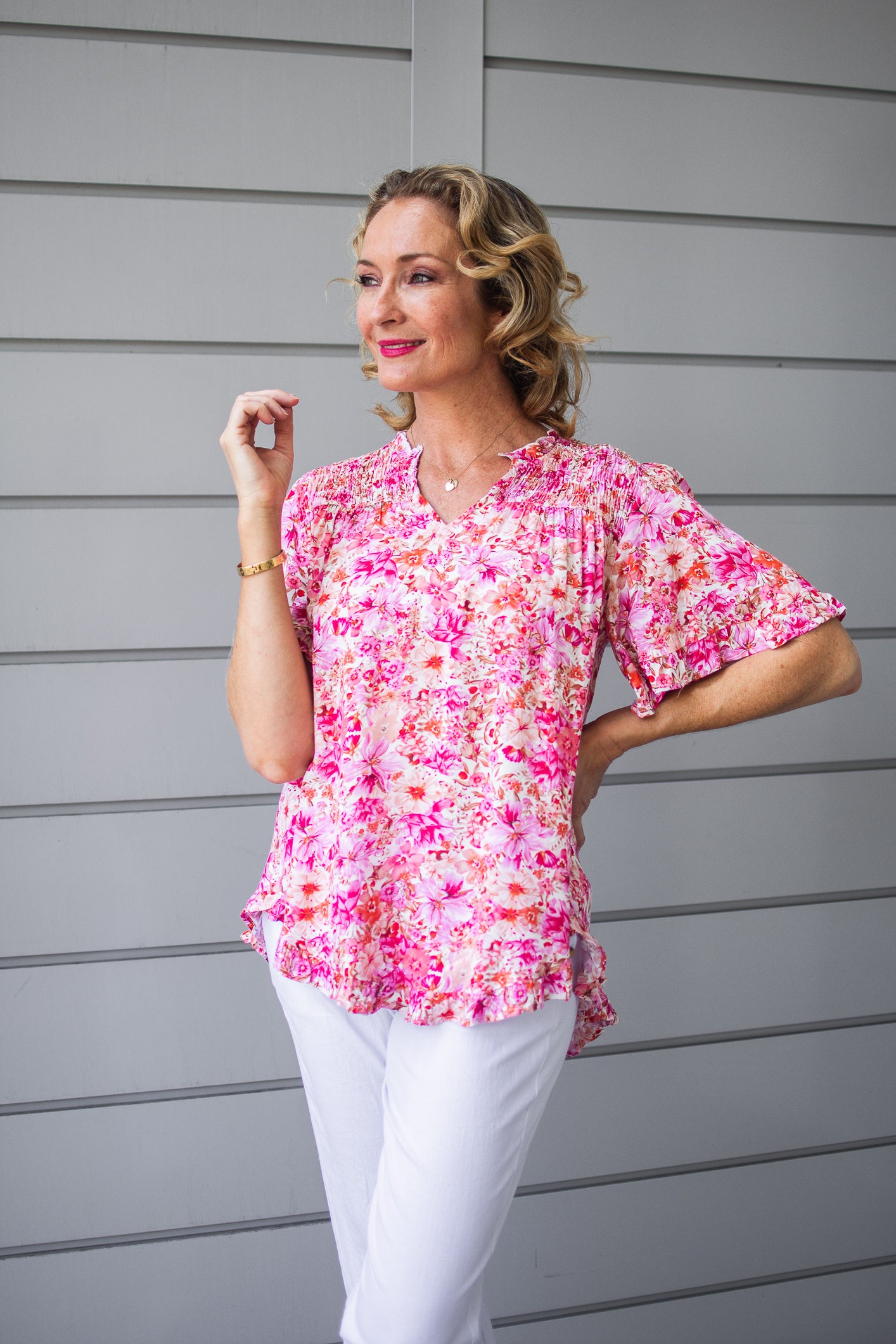 Blush Bouquet Frill Yoke Top