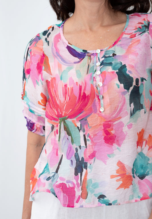 Watercolour Blooms Yoke Top