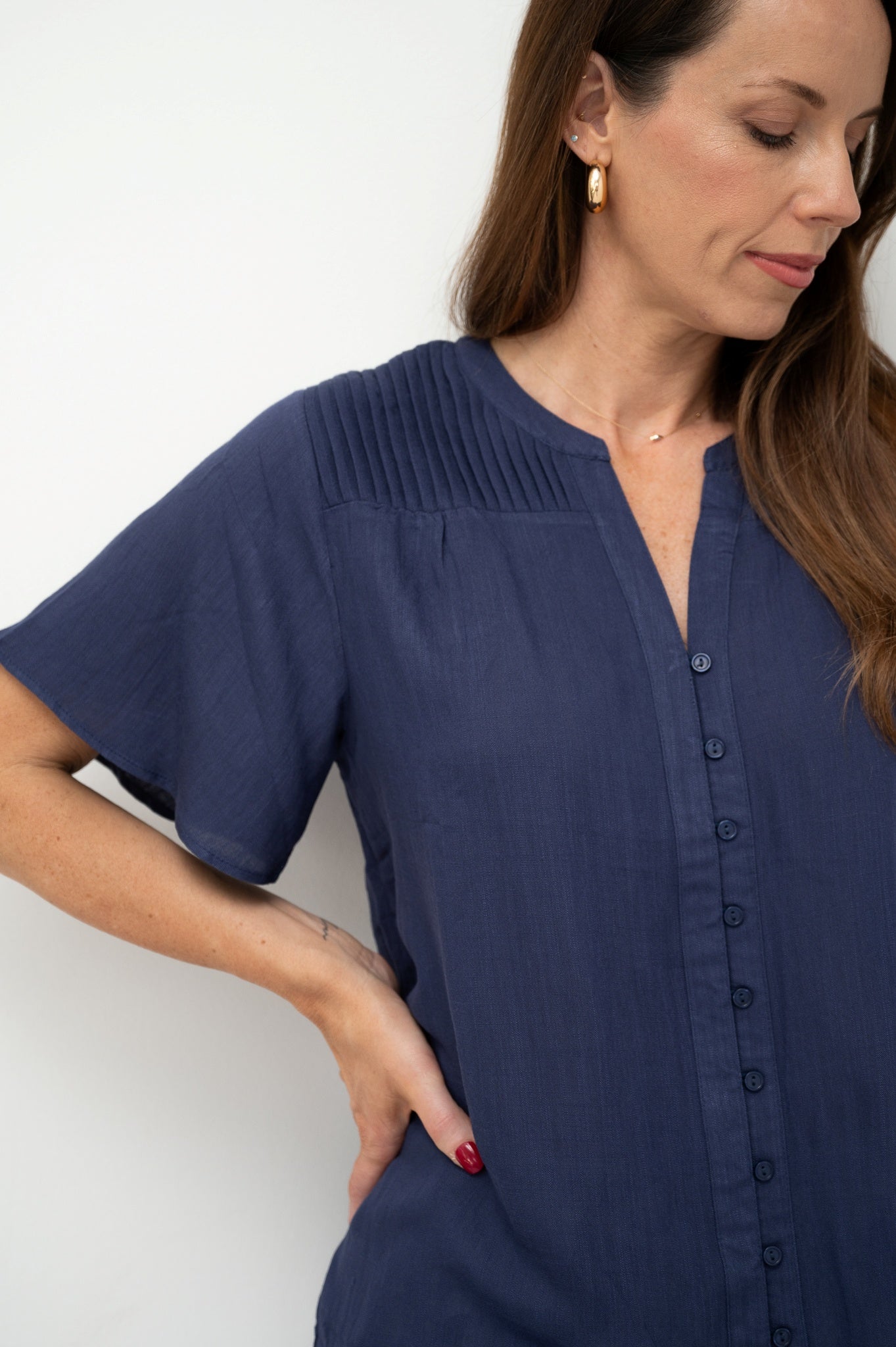 Pleat Button-Up Blouse