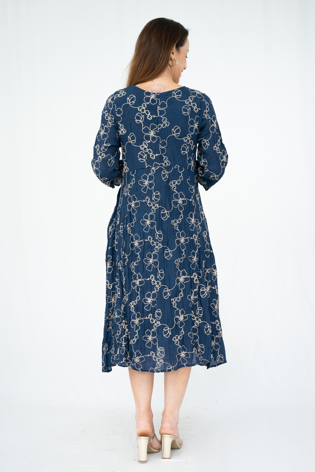 Embroidered Floral Scoop Midi Dress