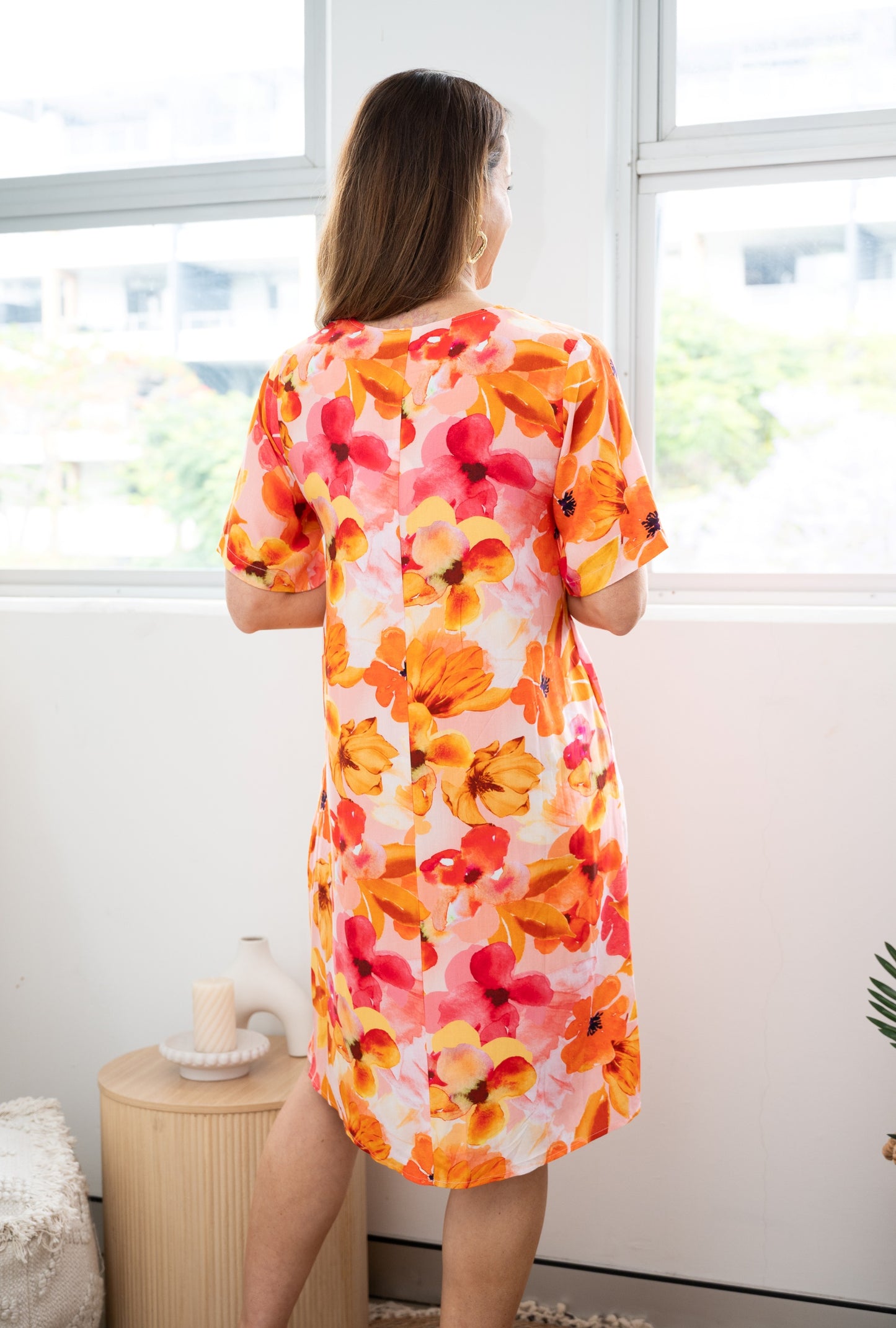 Sunset Bloom Pleat Shift Dress
