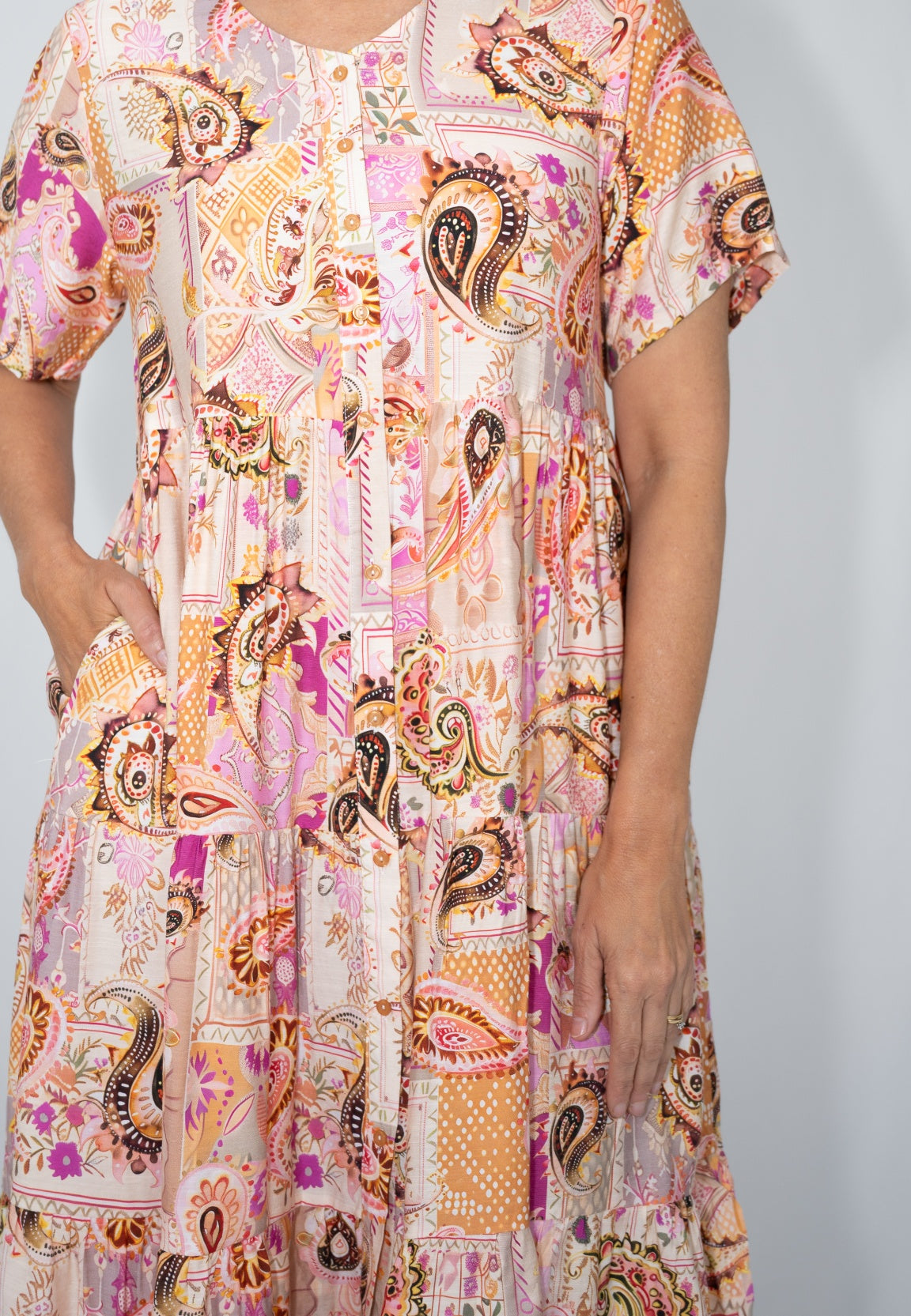 Paisley Block Tiered Midi Dress