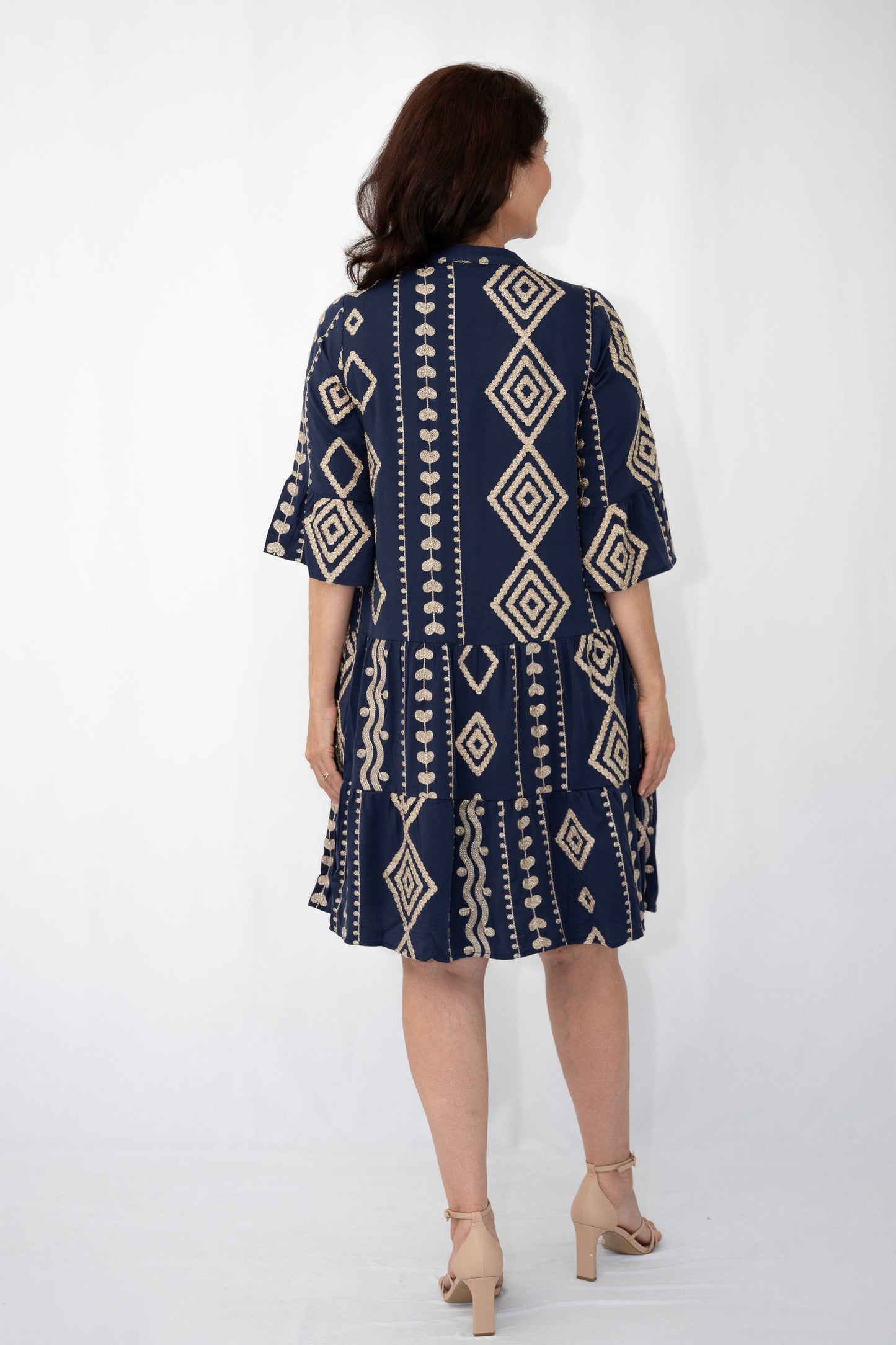 Festive Gold Embroidered Tiered Dress