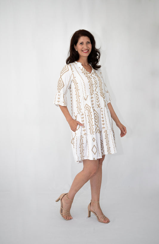 Festive Gold Embroidered Tiered Dress