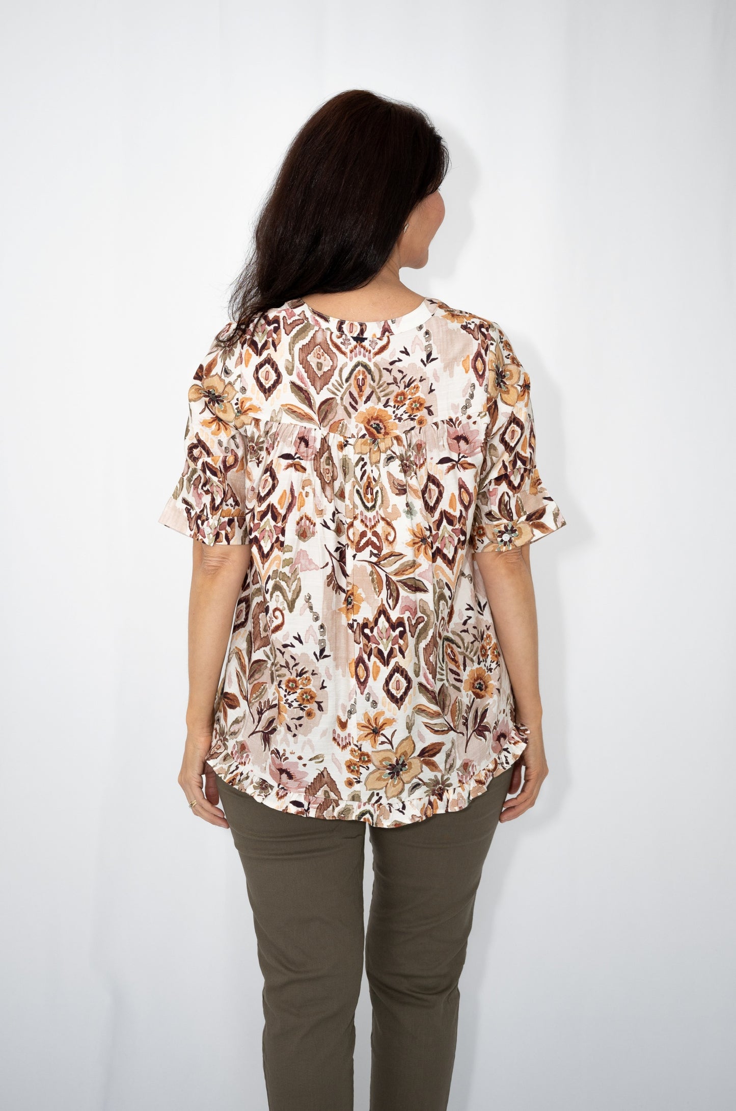 Geometric Floral Yoke Top