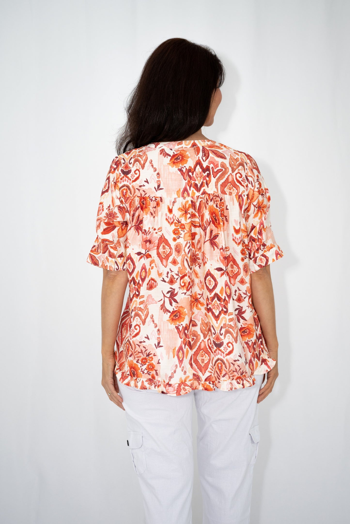Geometric Floral Yoke Top