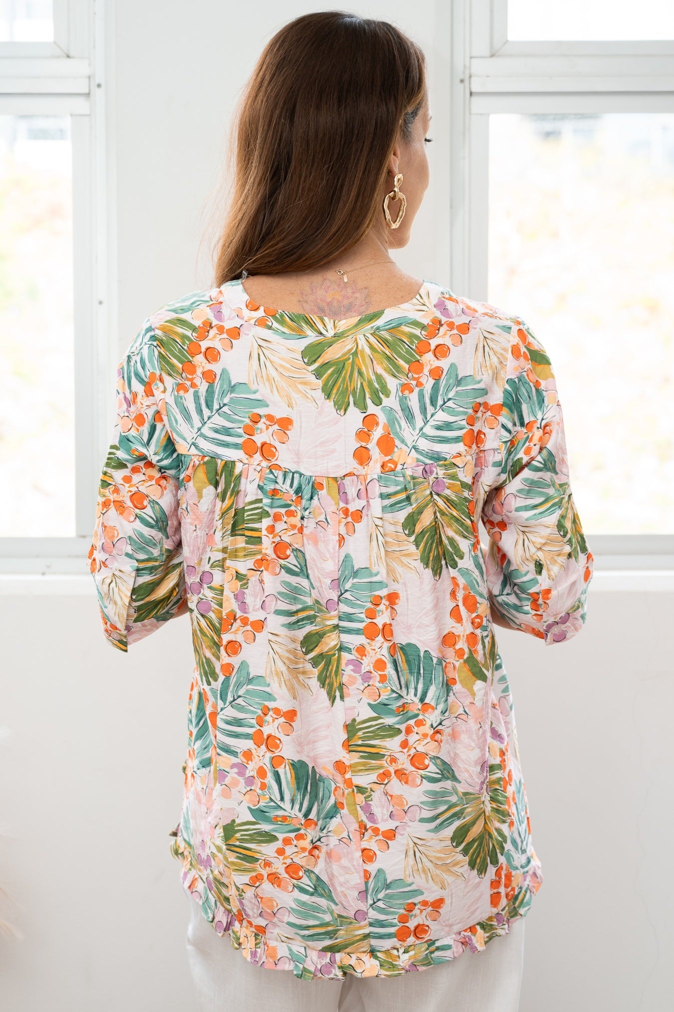 Berry Leafy Frill Yoke Top