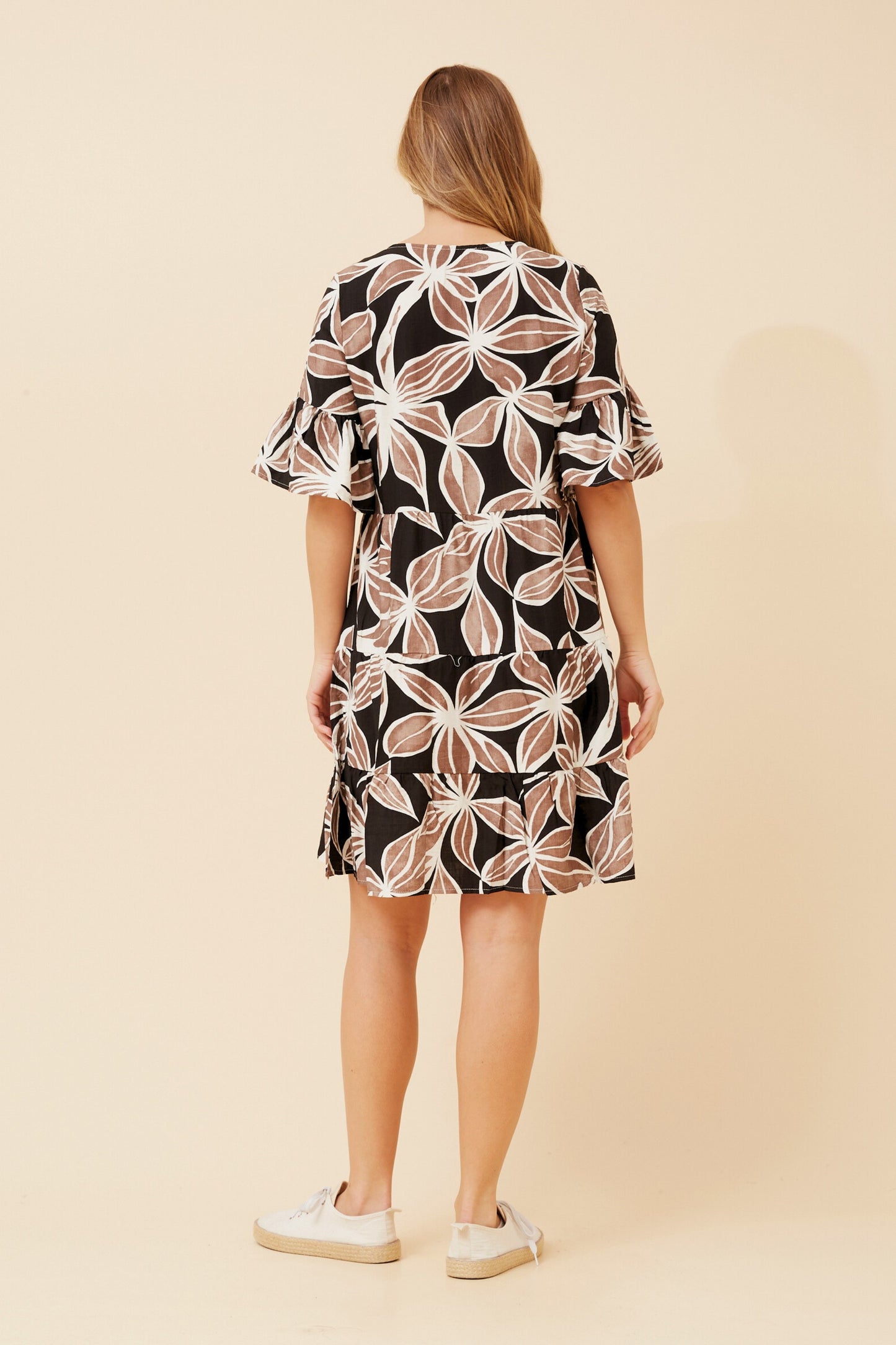 Shadow Leaf Tiered Short Dress