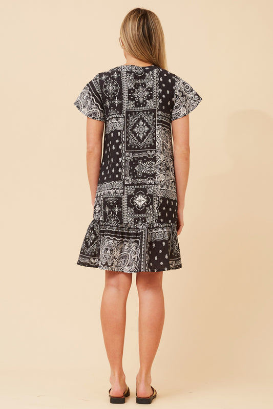 Bandana Button-Front Tiered Dress