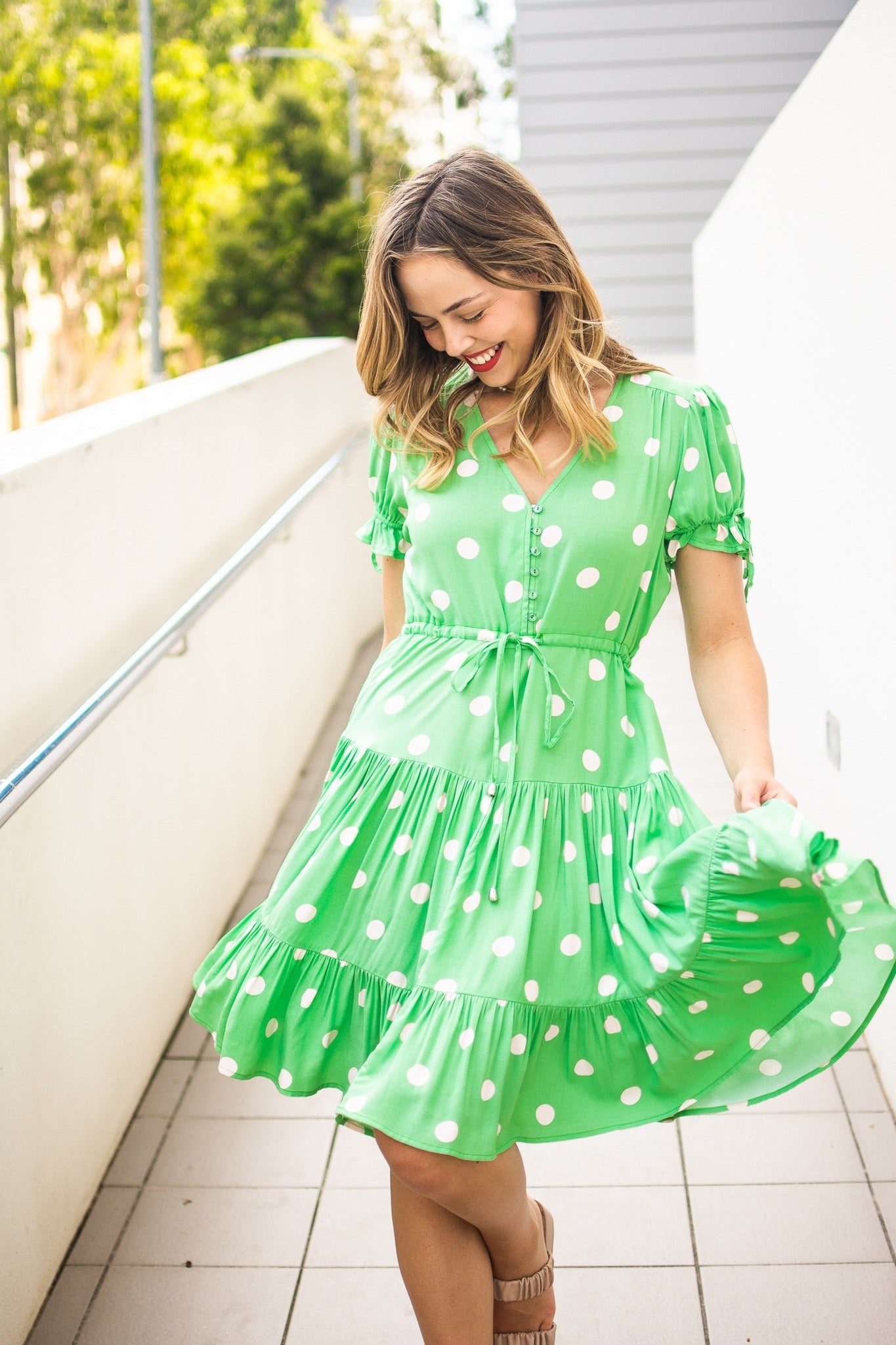 Polka Dot Tiered Mini Dress