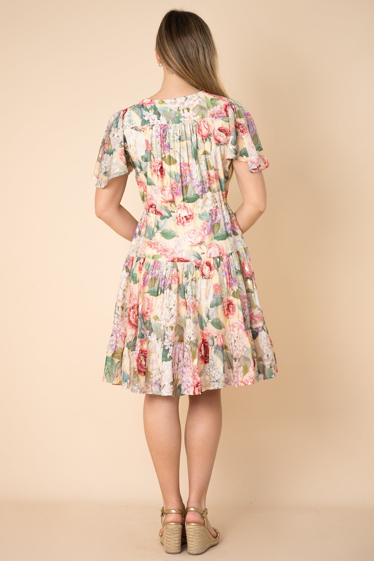 Spring Garden Foil Tiered Short Dress