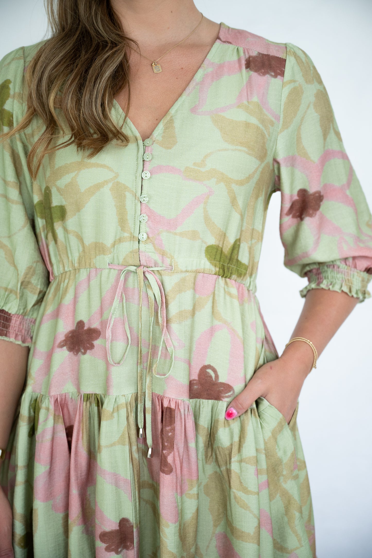 Sketch Floral Tiered Short Dress