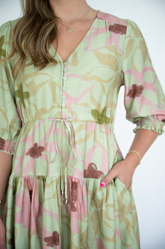 Sketch Floral Tiered Short Dress