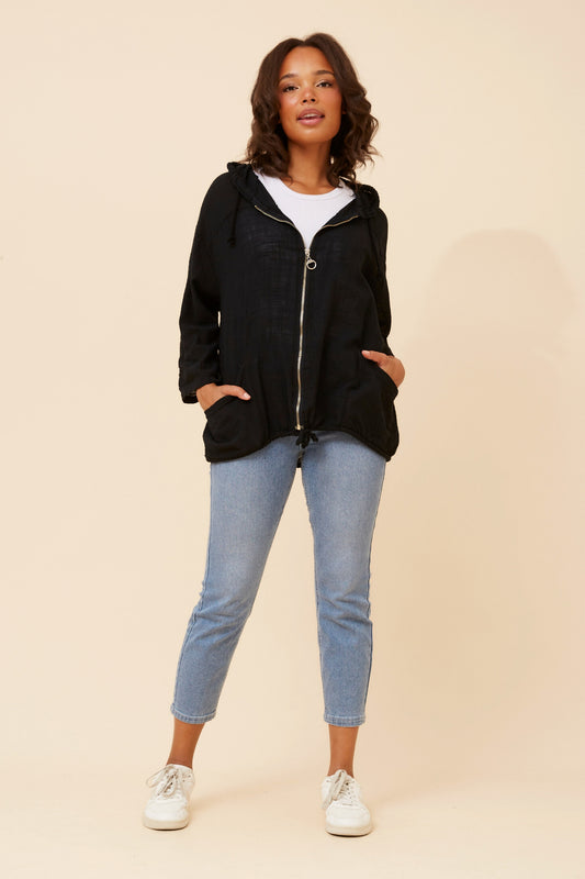 Oversized Hooded Zip-Up Cotton Jacket