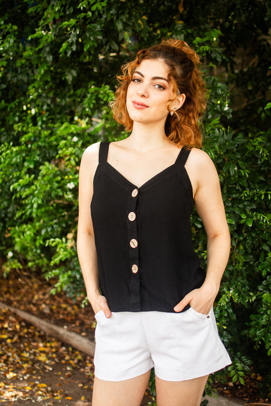 V Neck Button Up Singlet