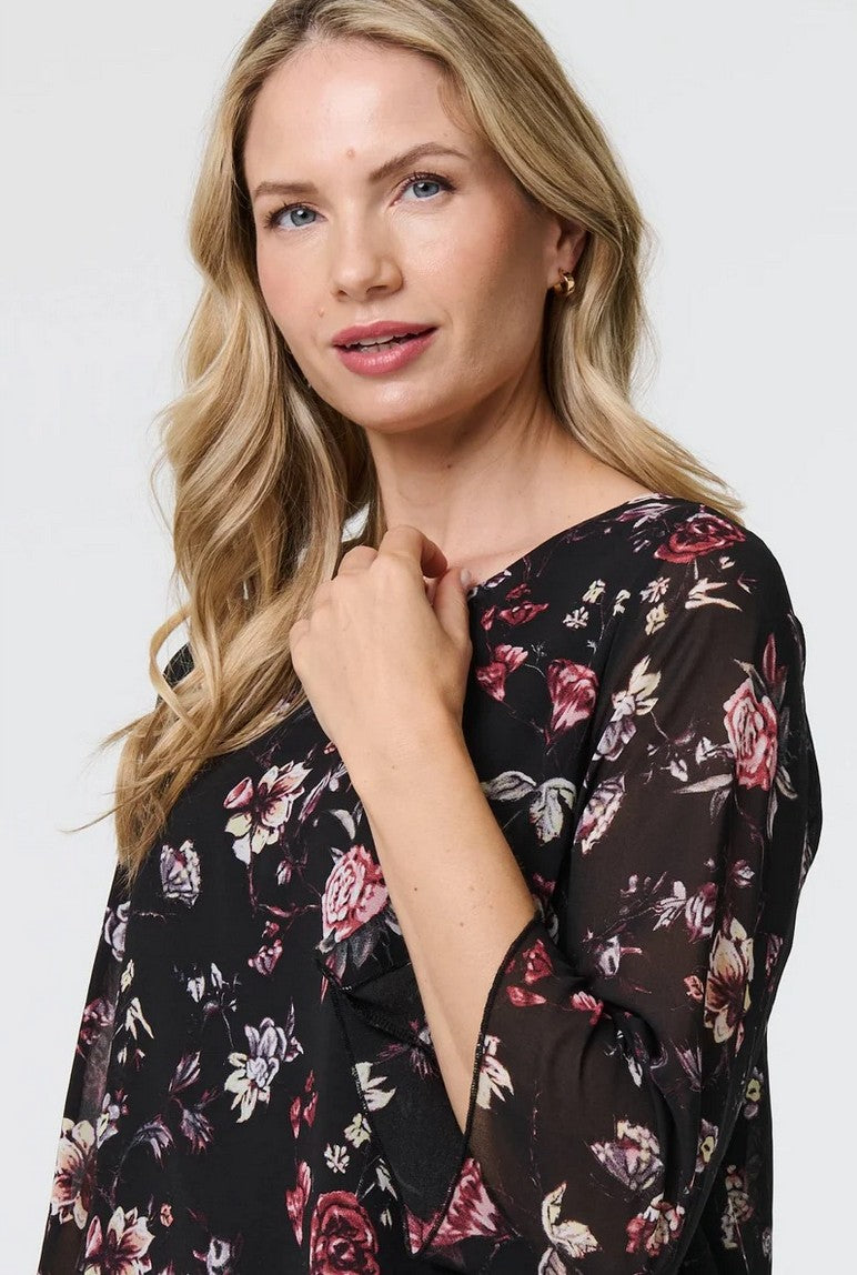 Floral Semi-Sheer Asymmetrical Top