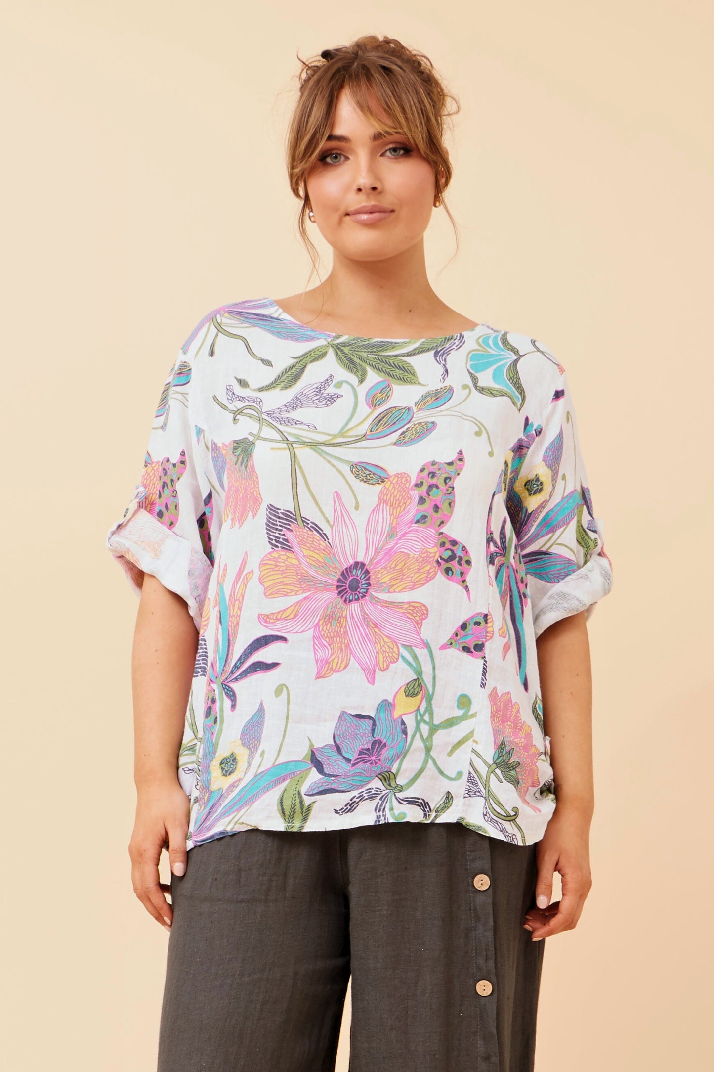 Floral Italian Linen Panelled Top