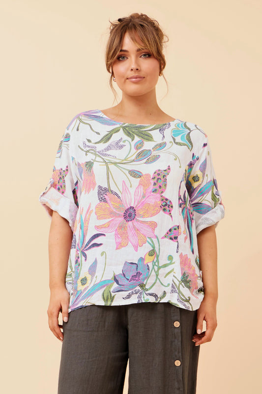Floral Italian Linen Panelled Top