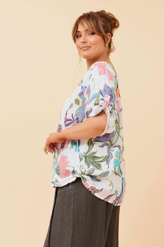 Floral Italian Linen Panelled Top