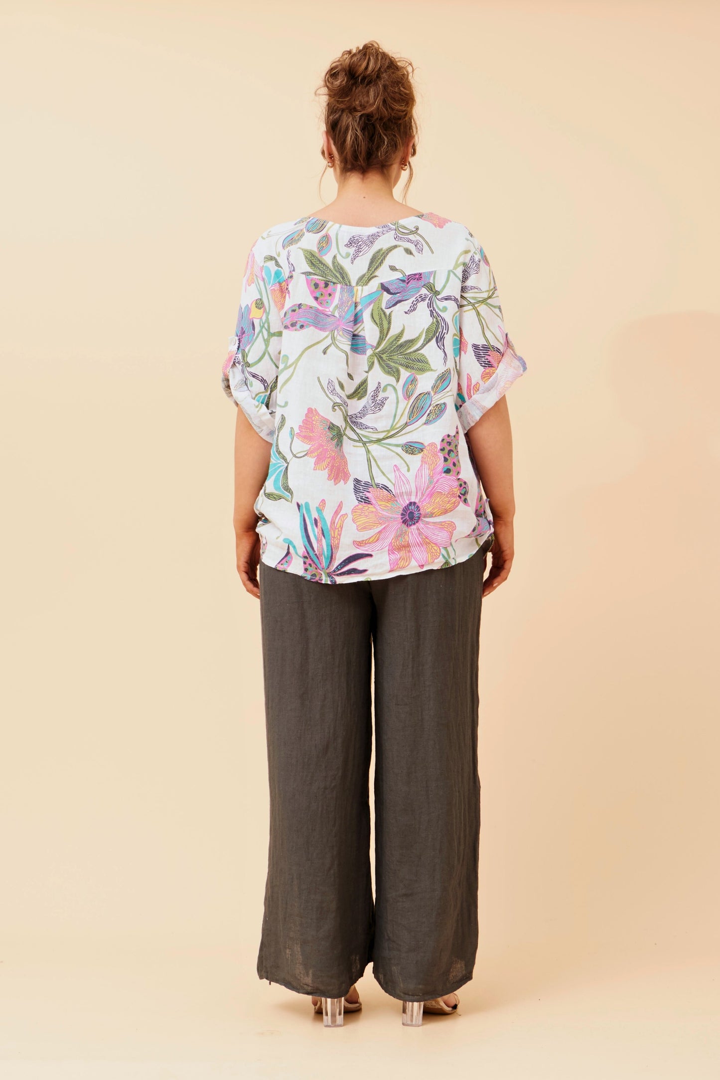 Floral Italian Linen Panelled Top