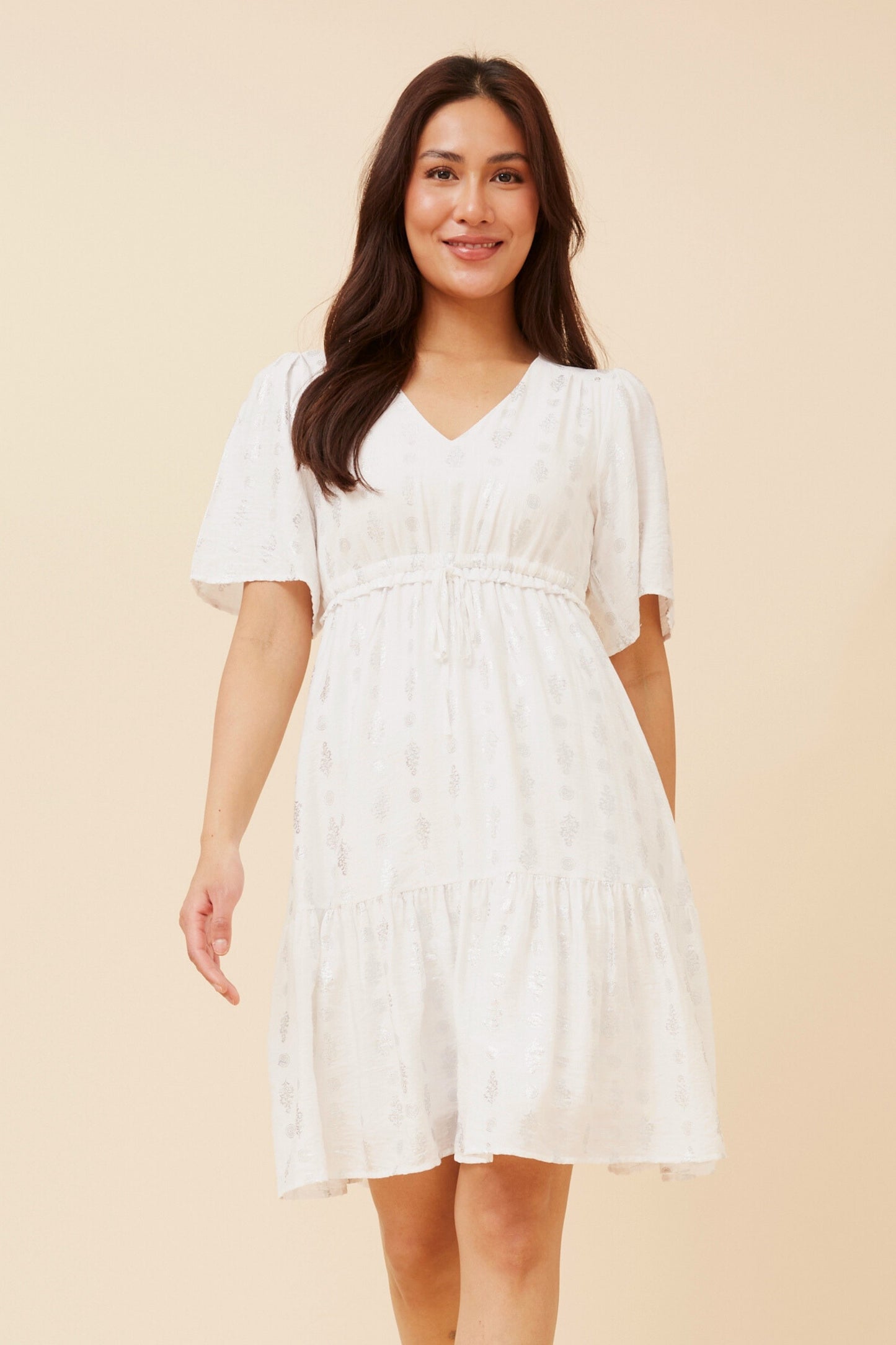 Foil Motif Short Tiered Dress