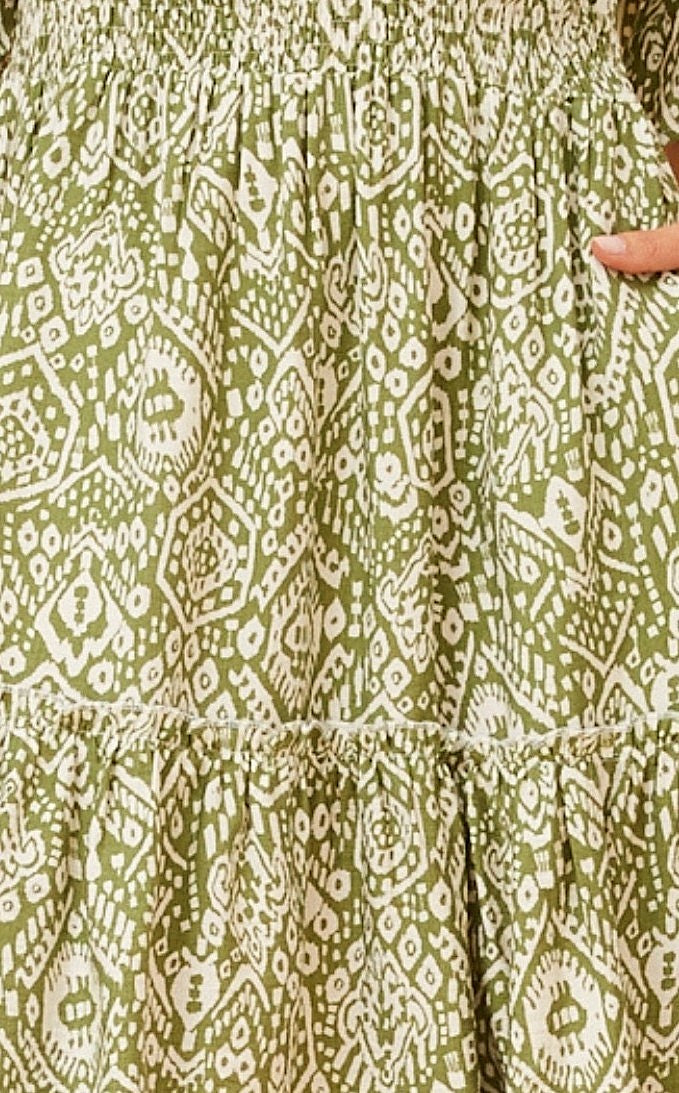 Tribal Short Blouson Tiered Dress