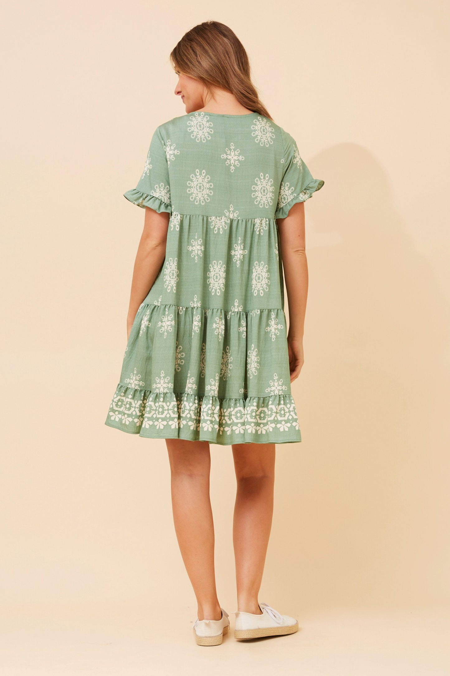 Embroidered Motif Short Baby Doll Dress