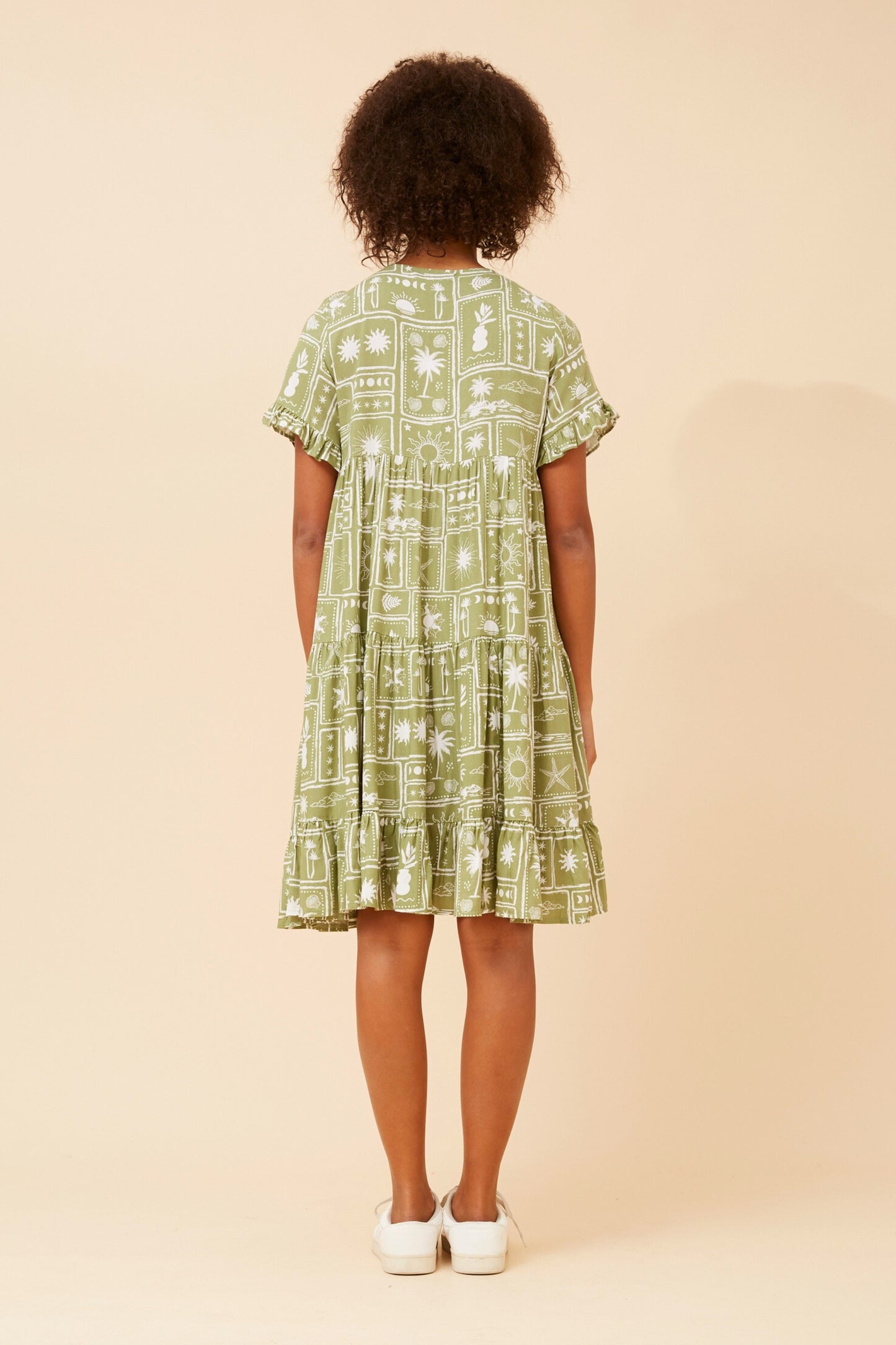 Tropical Patchwork Tiered Short Dress