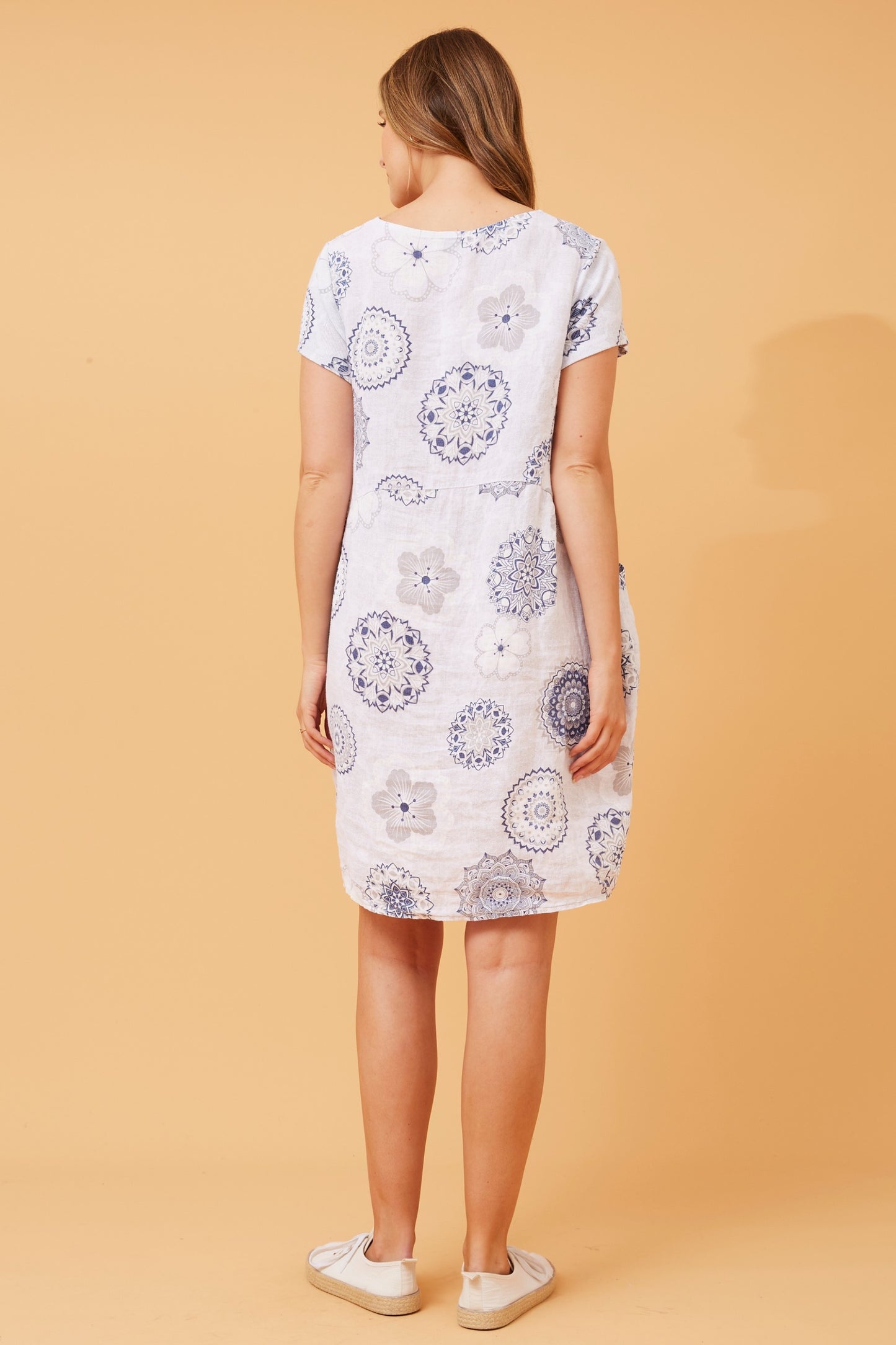 Floral Mandala Pocket Short Shift Dress