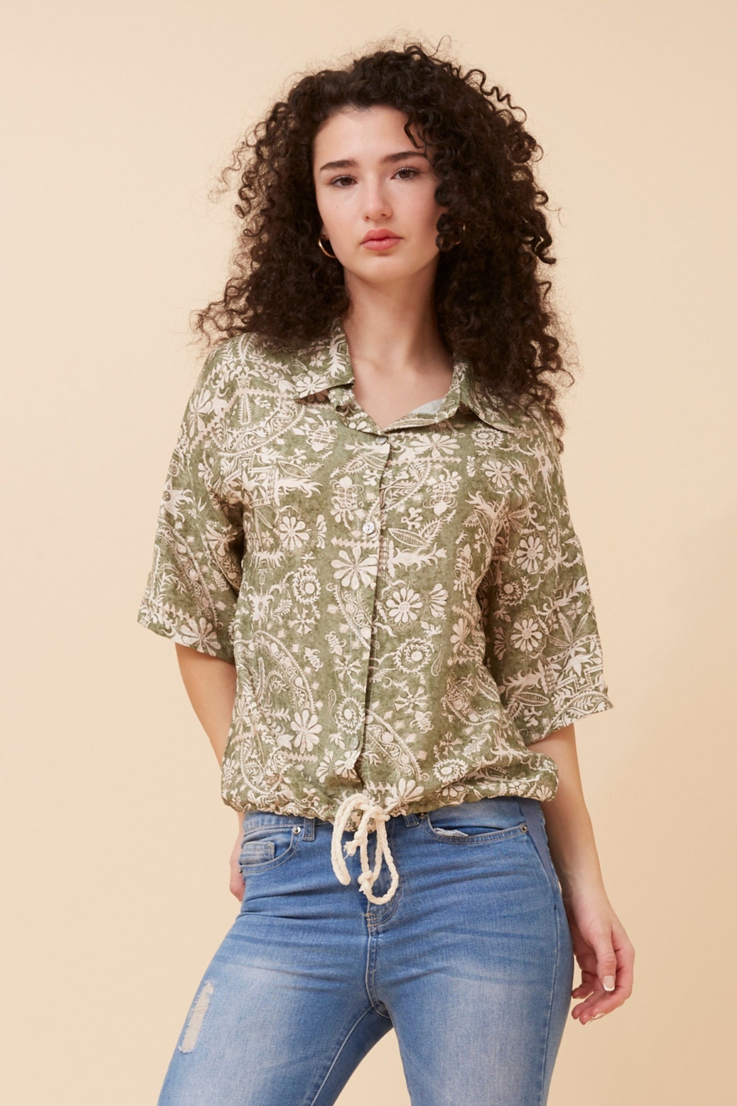 Floral Storm Italian Drawstring Shirt