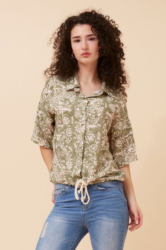 Floral Storm Italian Drawstring Shirt