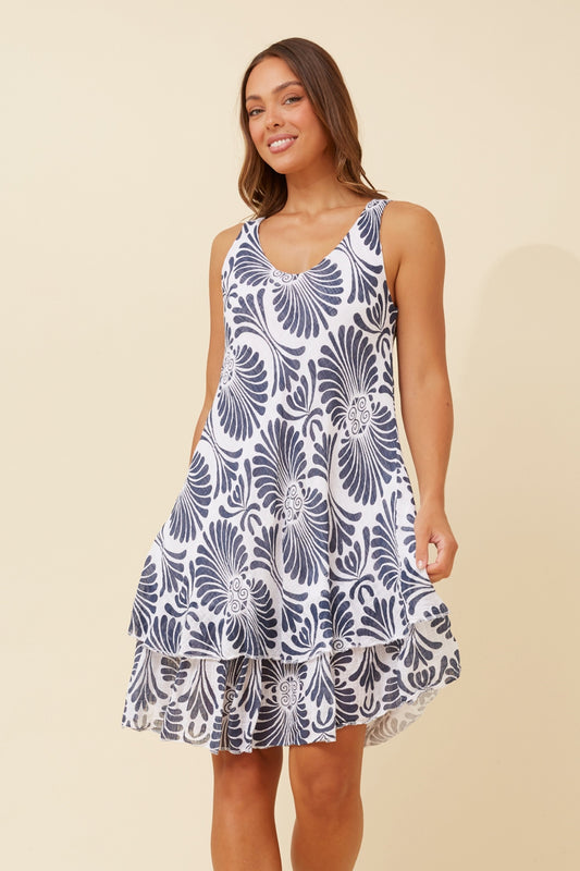 Sleeveless Motif Layered Short Italian Dress