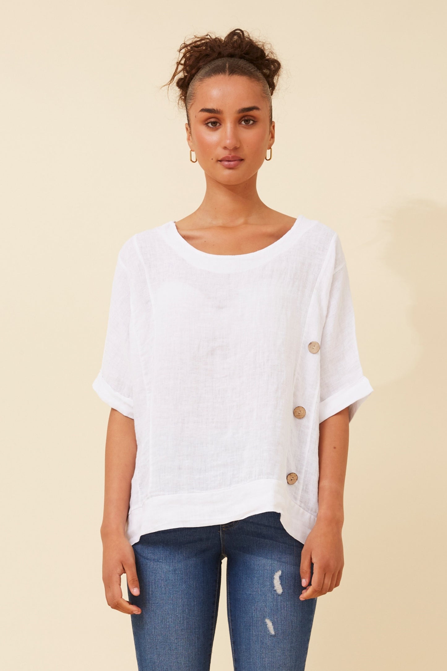 Side Buttons Italian Linen Top