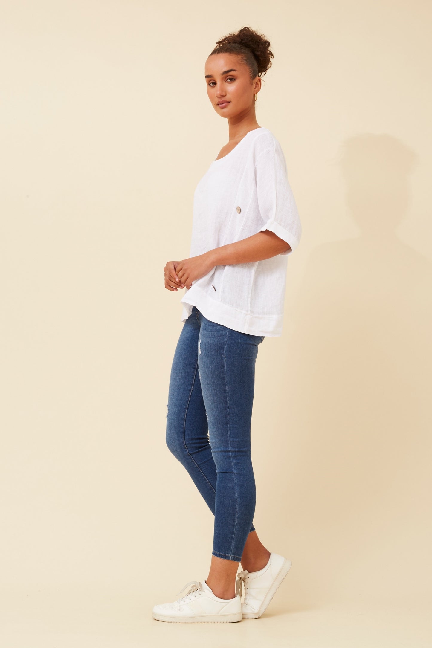 Side Buttons Italian Linen Top