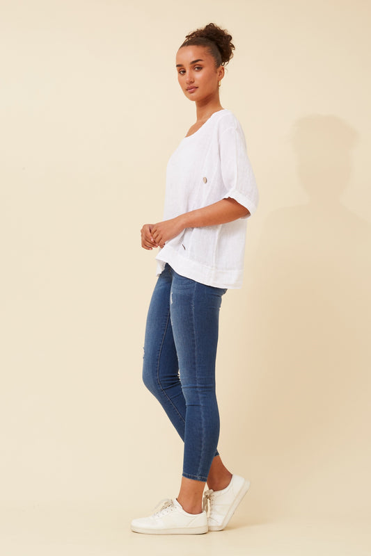 Side Buttons Italian Linen Top