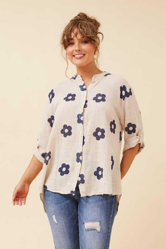 Floral Cotton Button Down Shirt