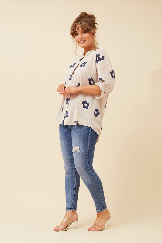 Floral Cotton Button Down Shirt