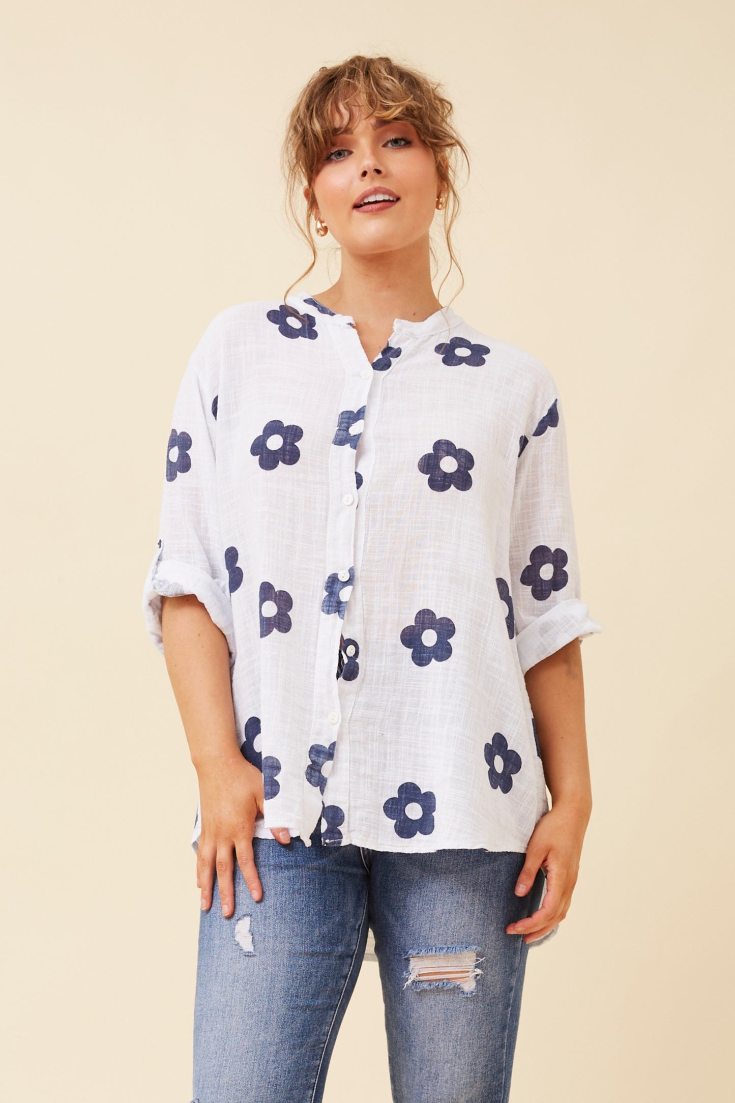 Floral Cotton Button Down Shirt