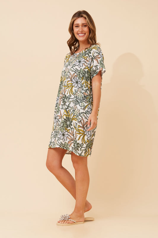 Sunlit Jungle Pocket Short Shift Dress