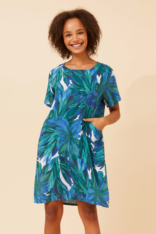 Leaves Pocket Short Shift Dress