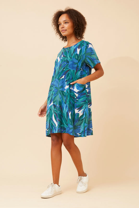 Leaves Pocket Short Shift Dress