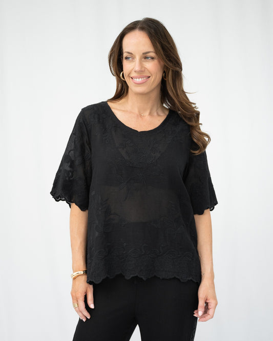 Peacock Garden Embroidered Cotton Top