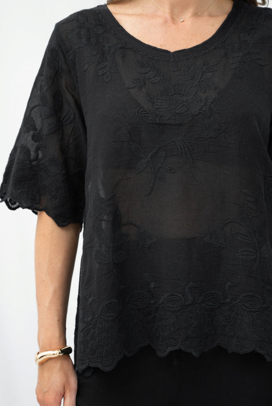 Peacock Garden Embroidered Cotton Top
