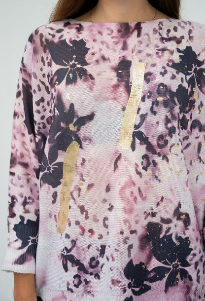Burnt Floral Cotton Knit Sweater